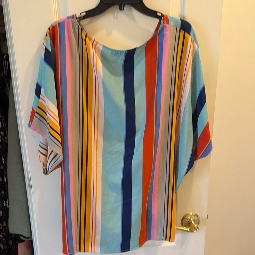 Umgee Multicolor Striped Twist-Front Blouse - Picture 2 of 3
